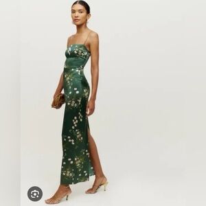 Reformation Frankie Dress Green Silk Floral NWOT